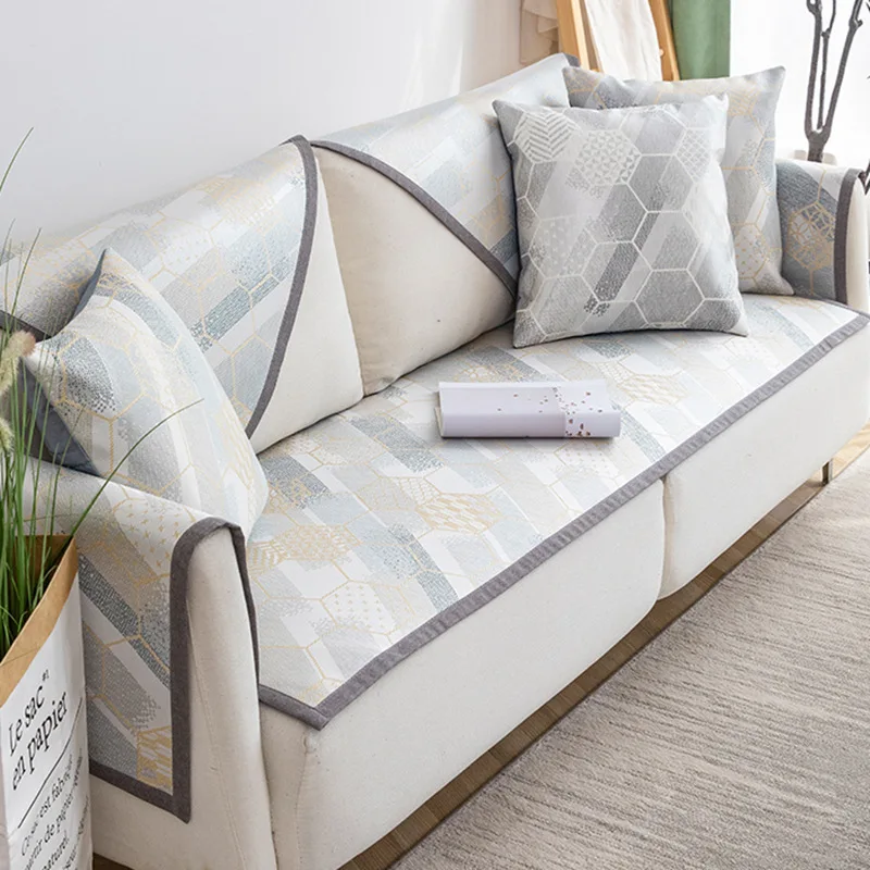Funda de sofá de seda de hielo para verano, cojín moderno antideslizante de Color sólido, esterilla de ratán y bambú para sala de estar