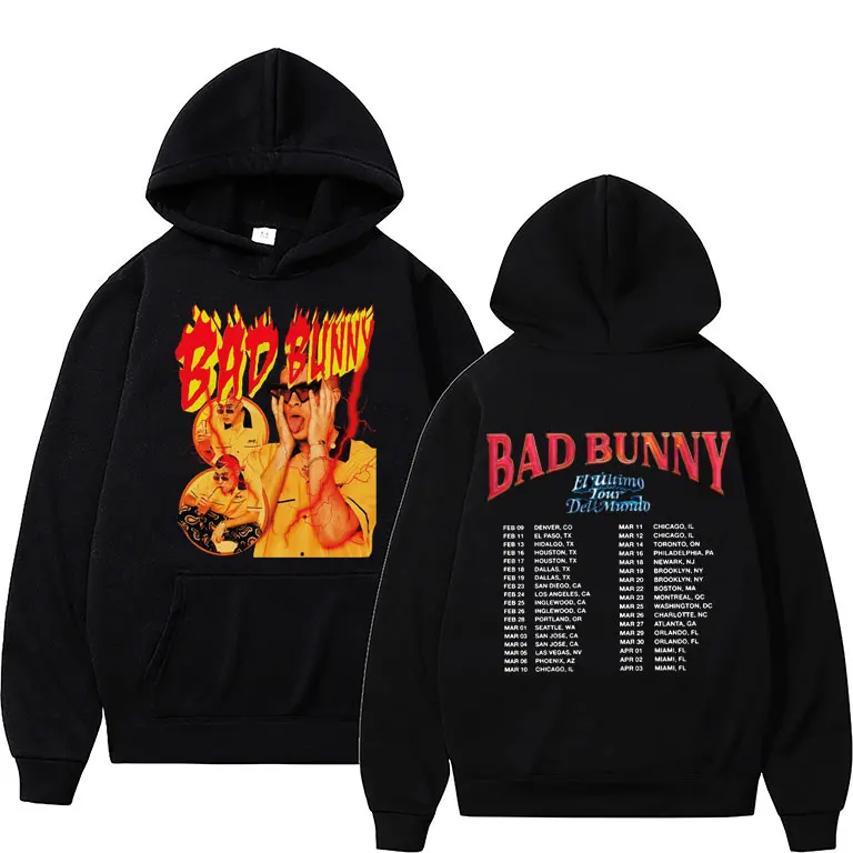 

Hot Sale Hip Hop Rapper Bad Bunny El Ulitimo Tour Del Mundo Tour Hoodie Men Women Cotton Hoodies Mens Fashion Loose Streetwear