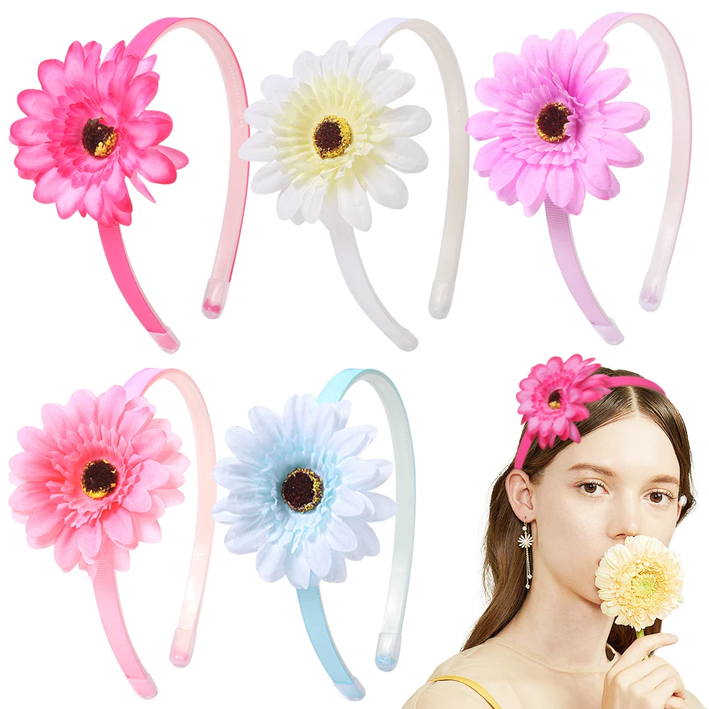

12Pcs 1cm Plant Flower Headband Girls Solid Color Barberton daisy Beauty HairBand for Women Birthday Party Hair Accessories Gift