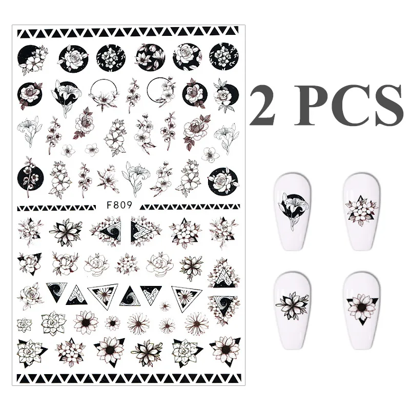 

2 листа геометрических дизайна наклейки для ногтей 3D Цветы самоклеящиеся маникюрные наклейки Дизайнер ногтей