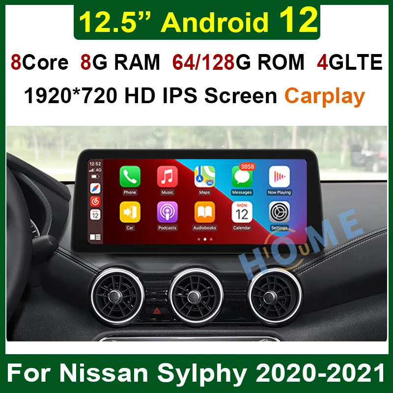 

Car Multimedia Player GPS Navigation 12.5" Android12 8+128G for Nissan SYLPHY 2020 2021 Auto Stereo CarPlay WiFi 4G Bluetooth
