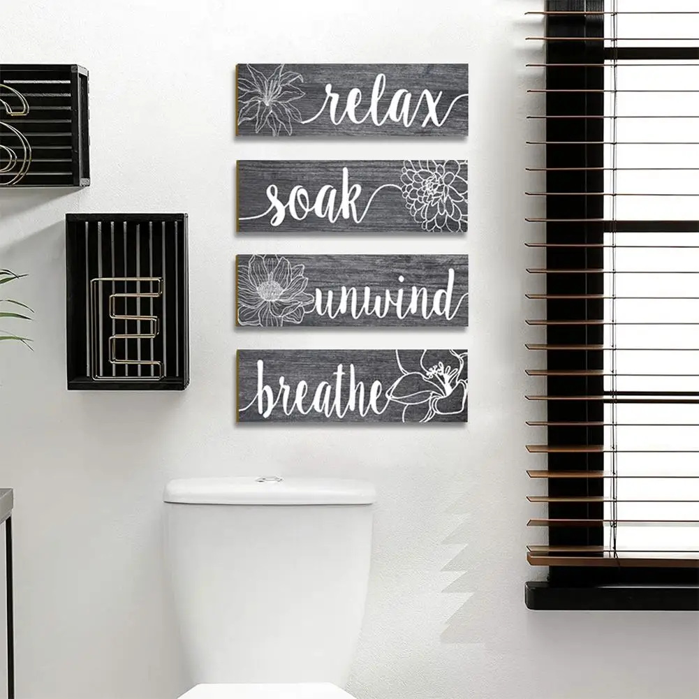 

4pcs Rustic Flower Vintage Wooden Hanging Sign Thickened Wall Art For Living Room Bathroom Decoration Drop shipping