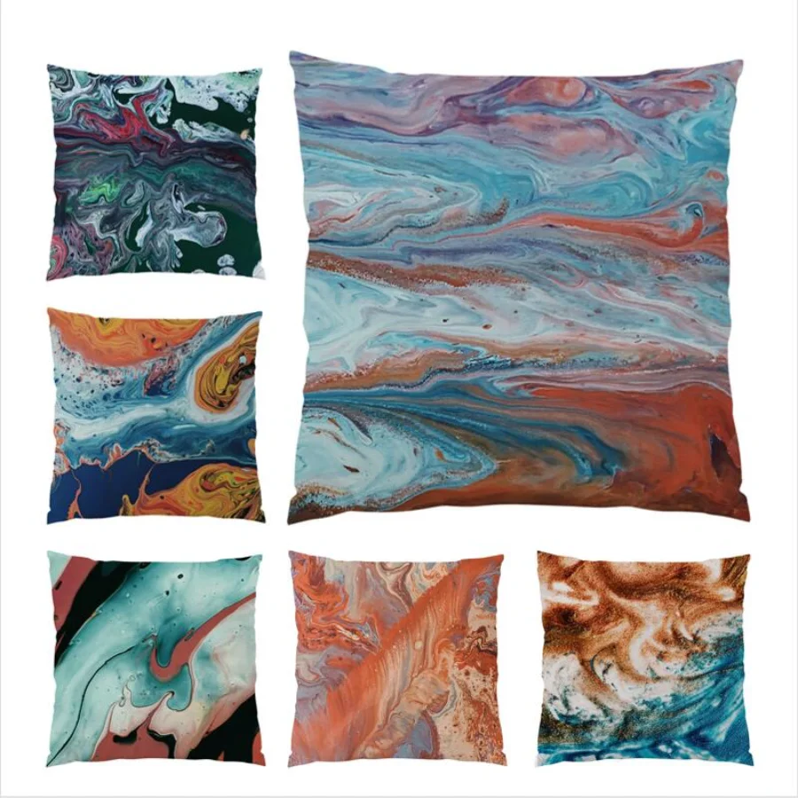 

Throw Pillow Covers Polyester Linen Cushion Cover 45x45 Velvet Decoration Home Living Room Decoration Bed Oil Painting E0304