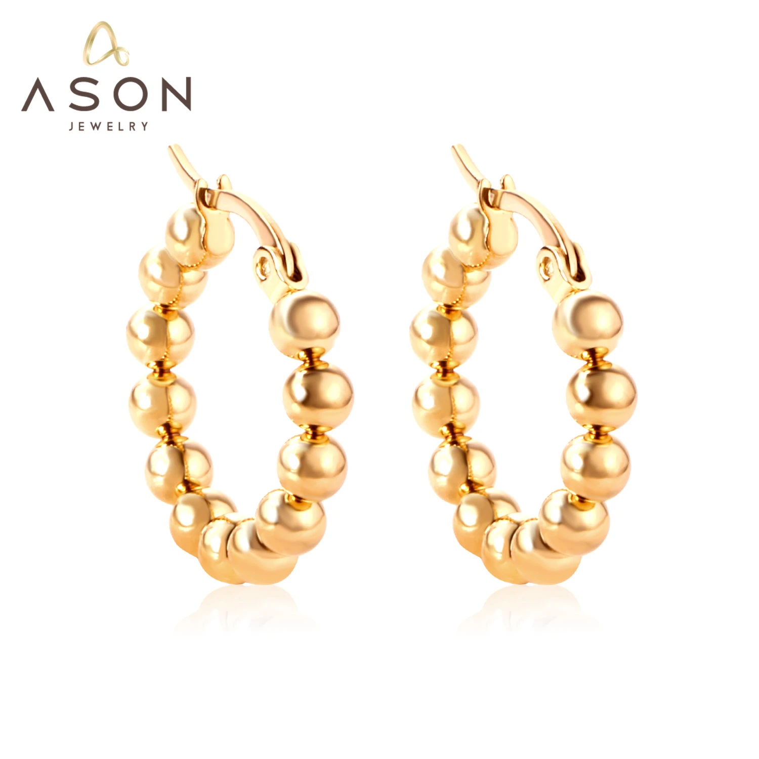 

ASONSTEEL Round Beaded Hoop Earrings Piercing Gold Color Surgical Medical Stainless Steel For Women Classic Trendy Jewelry 2023