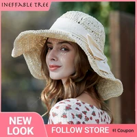 ins summer straw hats for women bowknot wide brim floppy panama hats female lady outdoor foldable beach sun gorros