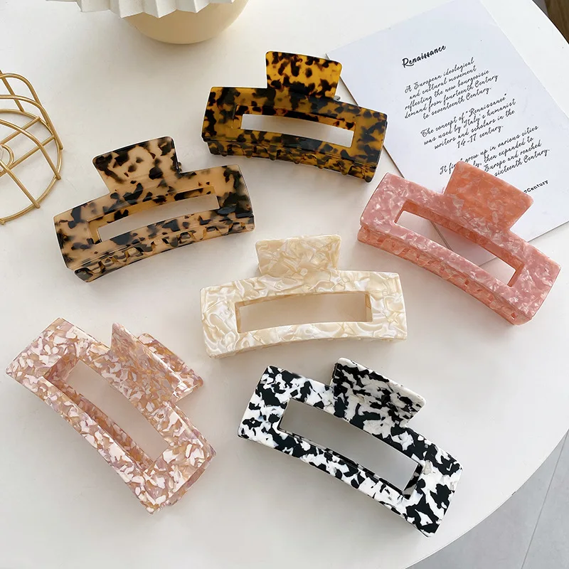 

New Arrival High Quality Square Hollow Hair Claw Clip 12.7CM Large Size Acetate Leopard Tortoise Shell Hair Claw For Woman Girl