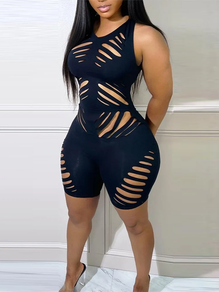

Mandylandy Women Elegant Hollow Out Playsuit Fashion Female Y2K Sleeveless High Waist Corset Skinny Romper Overalls Streetwear