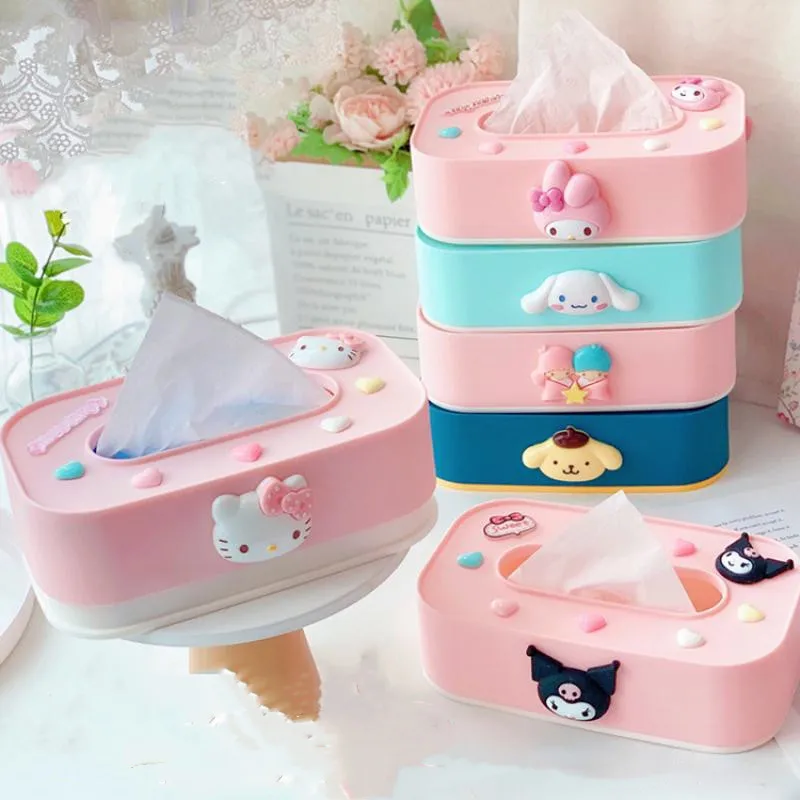 

Kawaii Sanrio салфетки для настольного компьютера Box Hello Kittys аксессуары милый мультфильм аниме спальня гостиная бытовые Игрушки для девочек подар...
