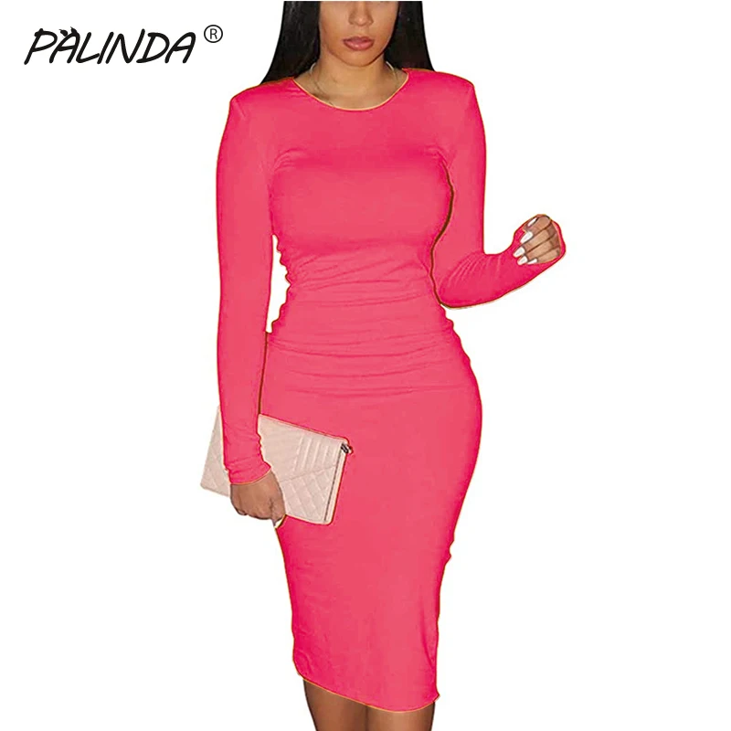 

Облегающее эластичное вечернее женское облегающее платье, элегантное неоновое платье-карандаш для офиса, Клубные платья-миди, осенне-зимни...