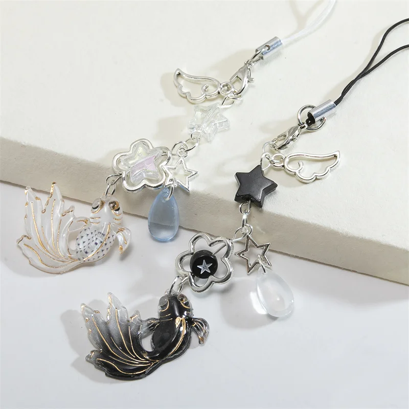 Модная цепочка для телефона с золотой рыбкой шнурок со звездой цветком бусинами