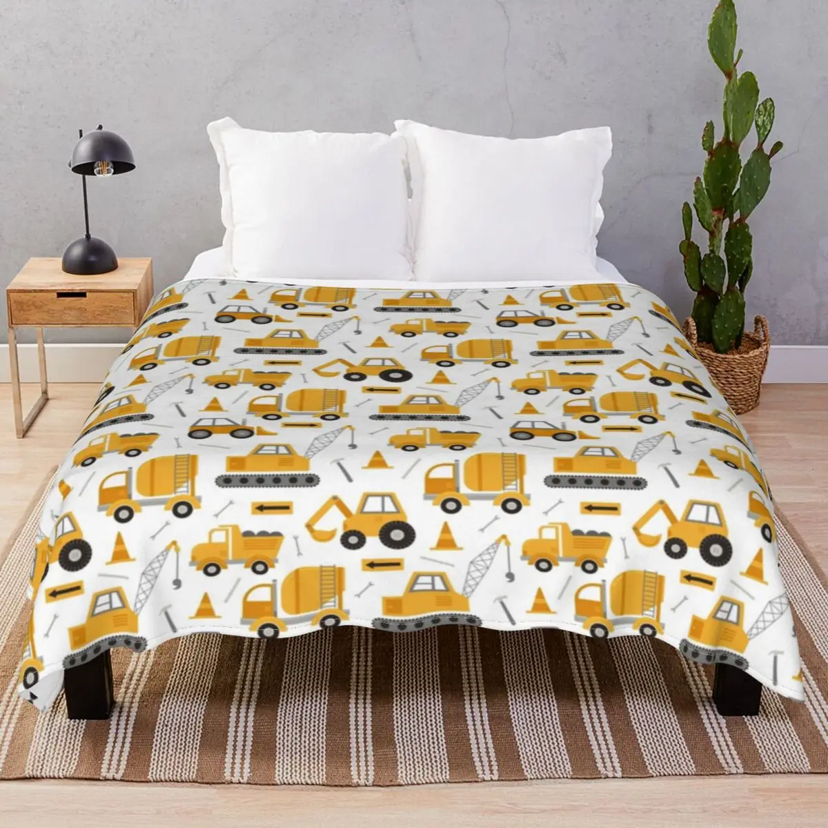 Construction Trucks Blanket Flannel Printed Lightweight Unisex Throw Blankets for Bedding Sofa Travel Office