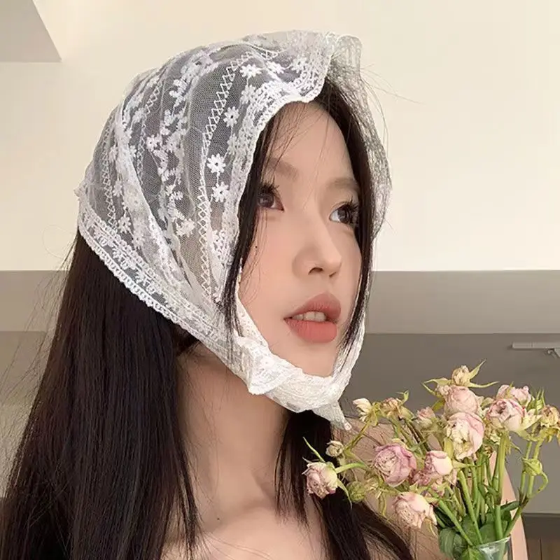 Новый головной шарф треугольная кружевная шаль с вышивкой прозрачная Бандана