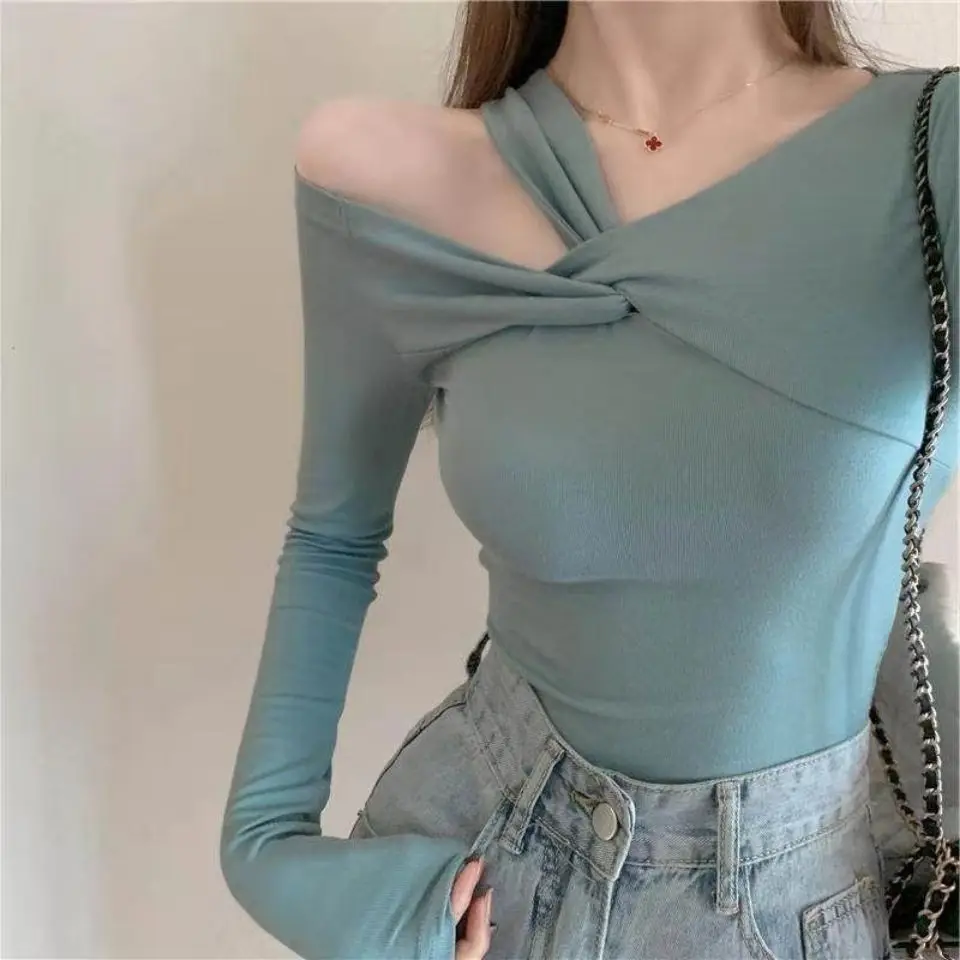 

Женская футболка с длинным рукавом, Повседневная облегающая футболка, Y2k, Q31