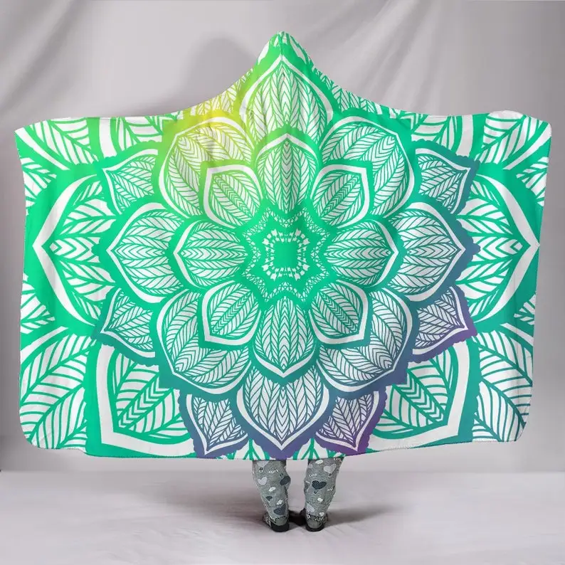 

Spiritual Lotus Flower Mandala Hooded Blanket - Divine Meditation Blanket, Healing Sacred Geometry, Soft Wearable Blanket Hoodie