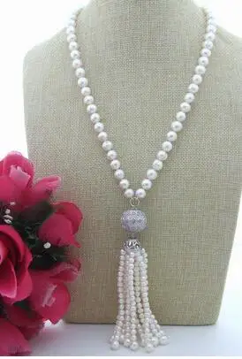 23'' Natural 9-10mm Pearl&CZ Pendant Necklace