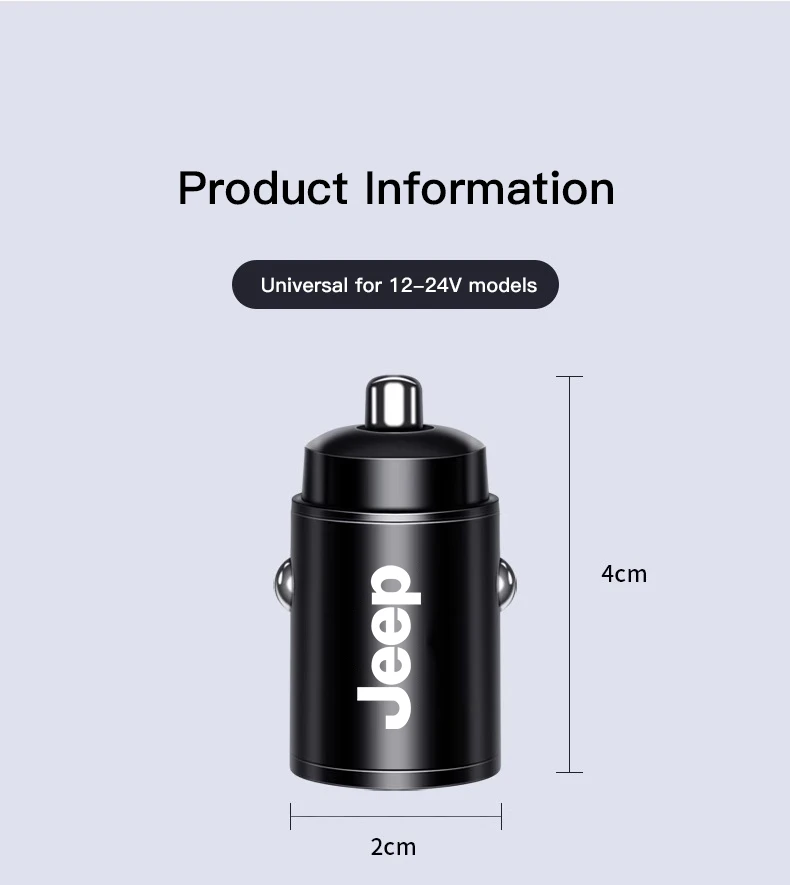 

12 В-24 В Металлическое автомобильное зарядное устройство Jeep Type-C QC 3.0 4.0 PD 100 Вт Прикуриватель Быстрая зарядка USB-телефона Мини-зарядное устройство Автомобильные аксессуары