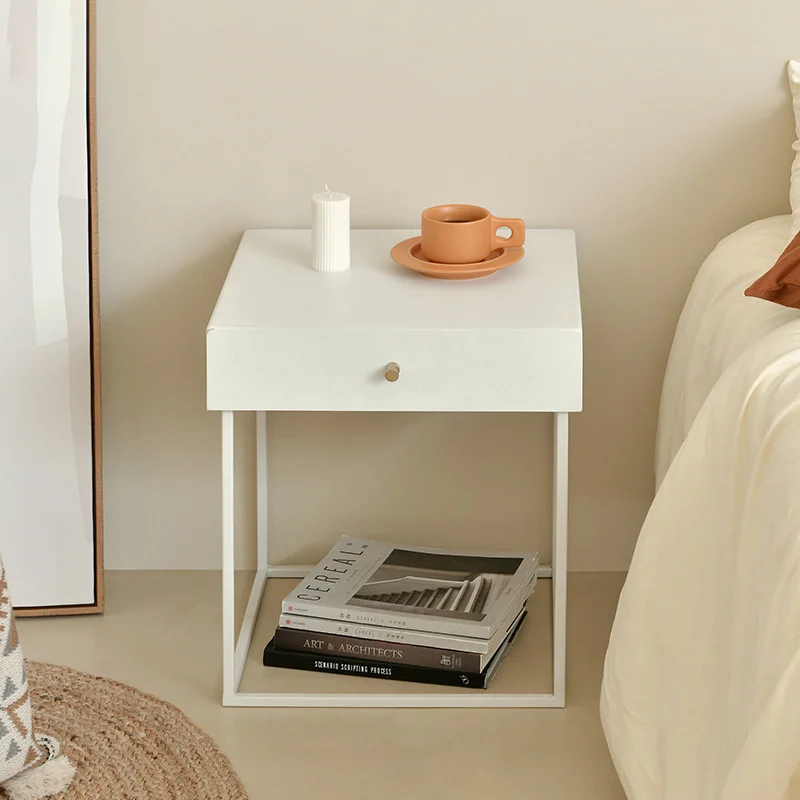 

2023 Nordic Modern Minimalist Bedside Table Bedroom Bedside Table With Storage Drawer Wrought Iron Floor Storage Small Table