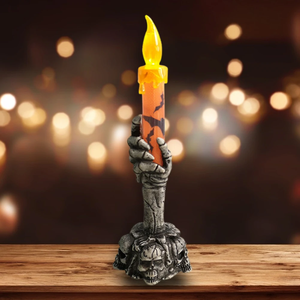 

Хэллоуин Декор призрак ручной держатель свечи свет бездымный электронный Скелет свеча свет пластик для сцены макет реквизит декор