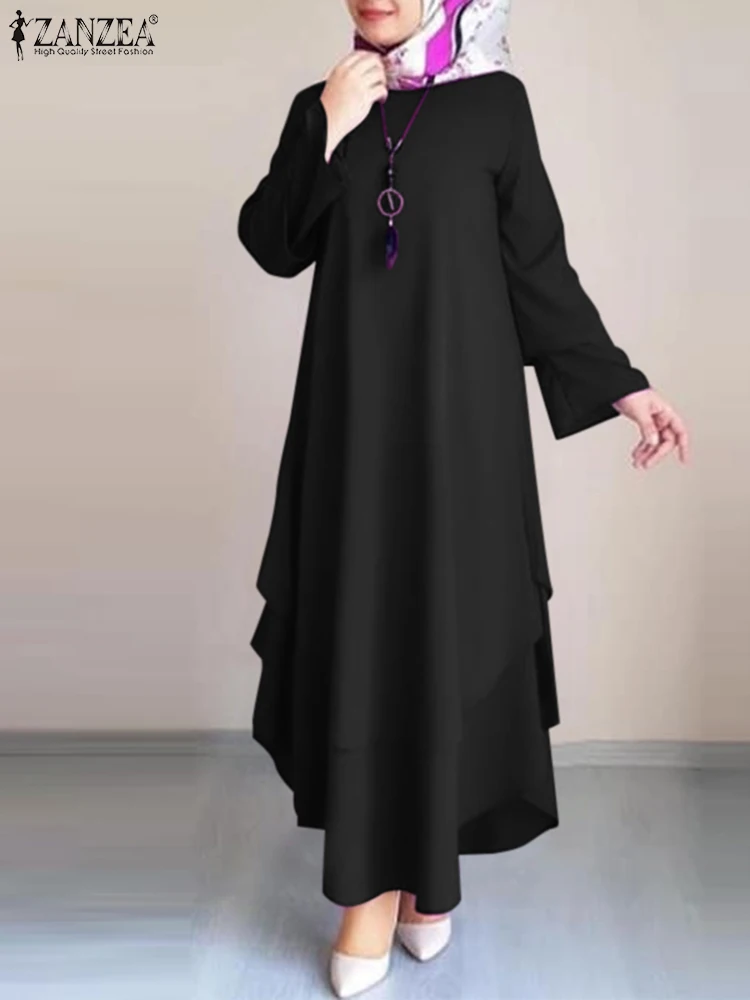 

ZANZEA Elegant Women Dress Autumn Long Sleeve Solid Muslim Abaya Sundress Robe Femme Casual Eid Mubarek Ramadan Vestido Kaftan