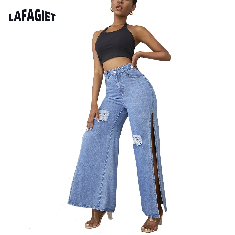 Fashion Women Wide Leg Jeans High Waist 