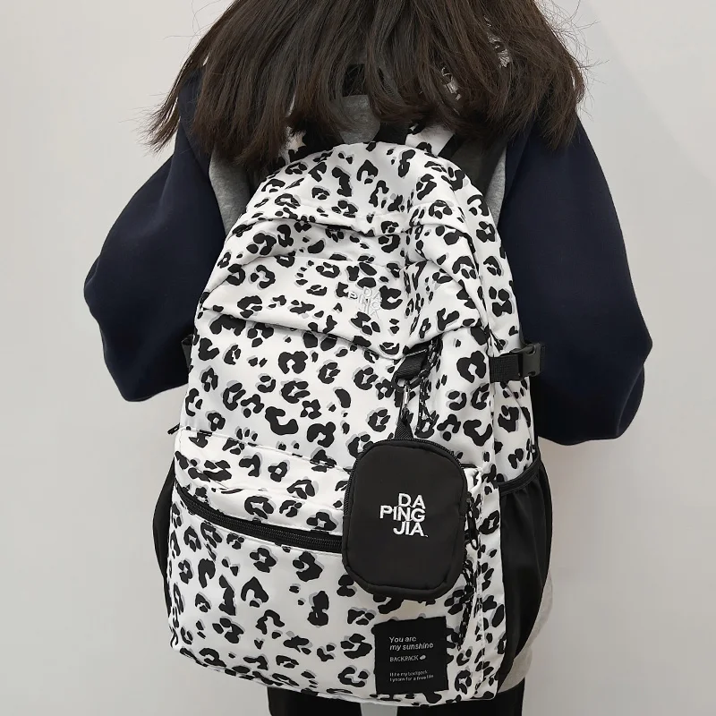 

Trendy Women Leopard Travel Student Set Bag Girl Nylon Cool School Bag Lady Cute College Backpack Female Laptop Backpack Fashion