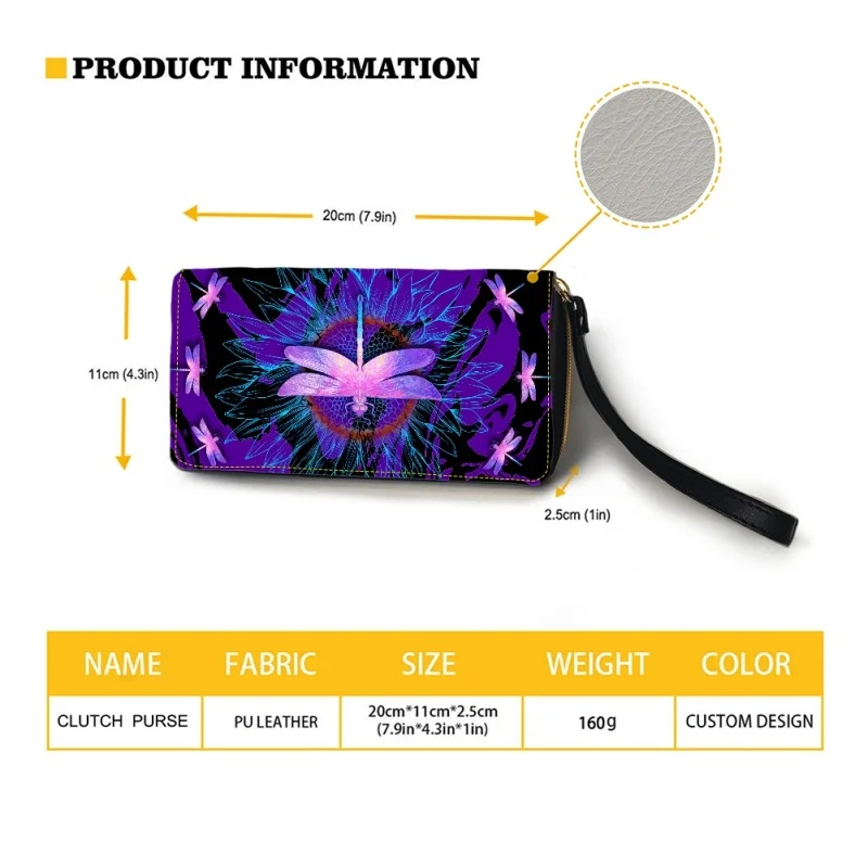 Belidome Dragonfly Wallet for Women Leather RFID Blacking Design Zip Around Card Holder Organizer Ladies Travel Clutch Wristlet