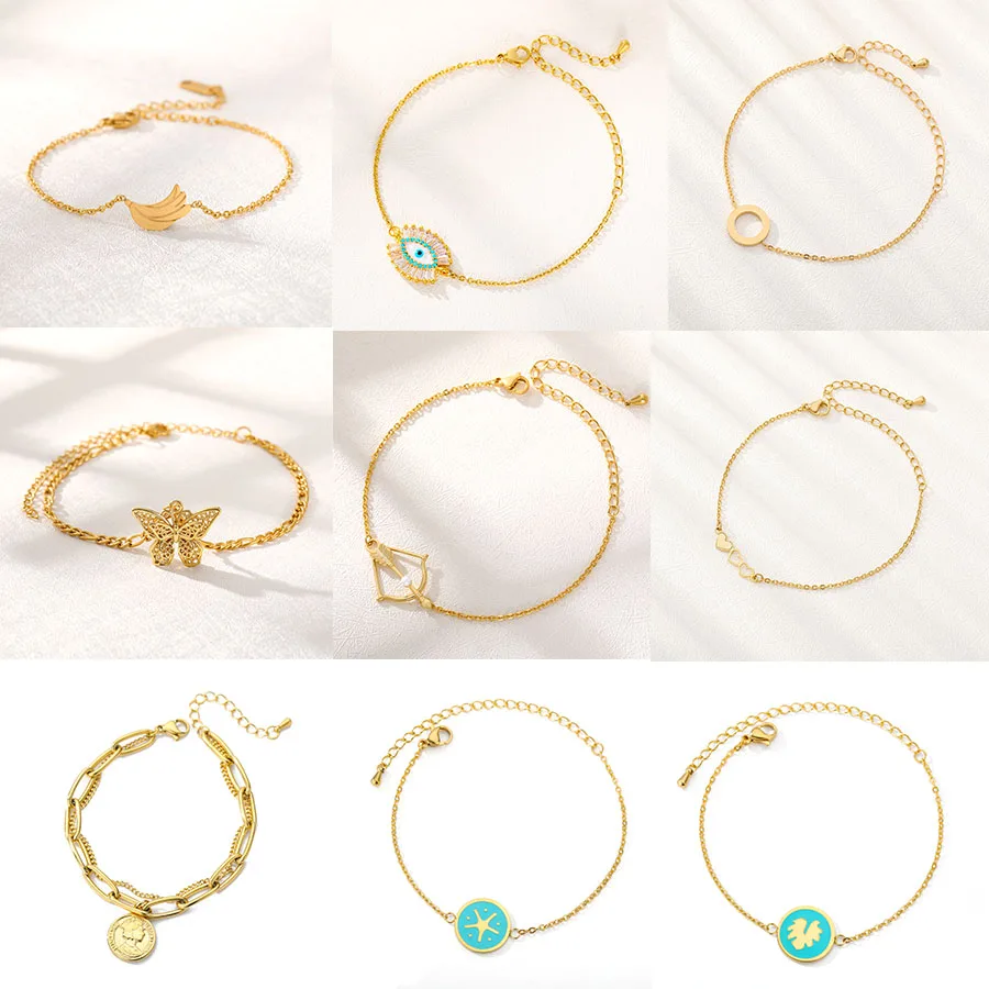 

Stainless Steel Butterfly Bracelet For Women Friends Geometric Circle Heart Demon Eye Bracelet Bangle Fashion Party Jewelry Gift