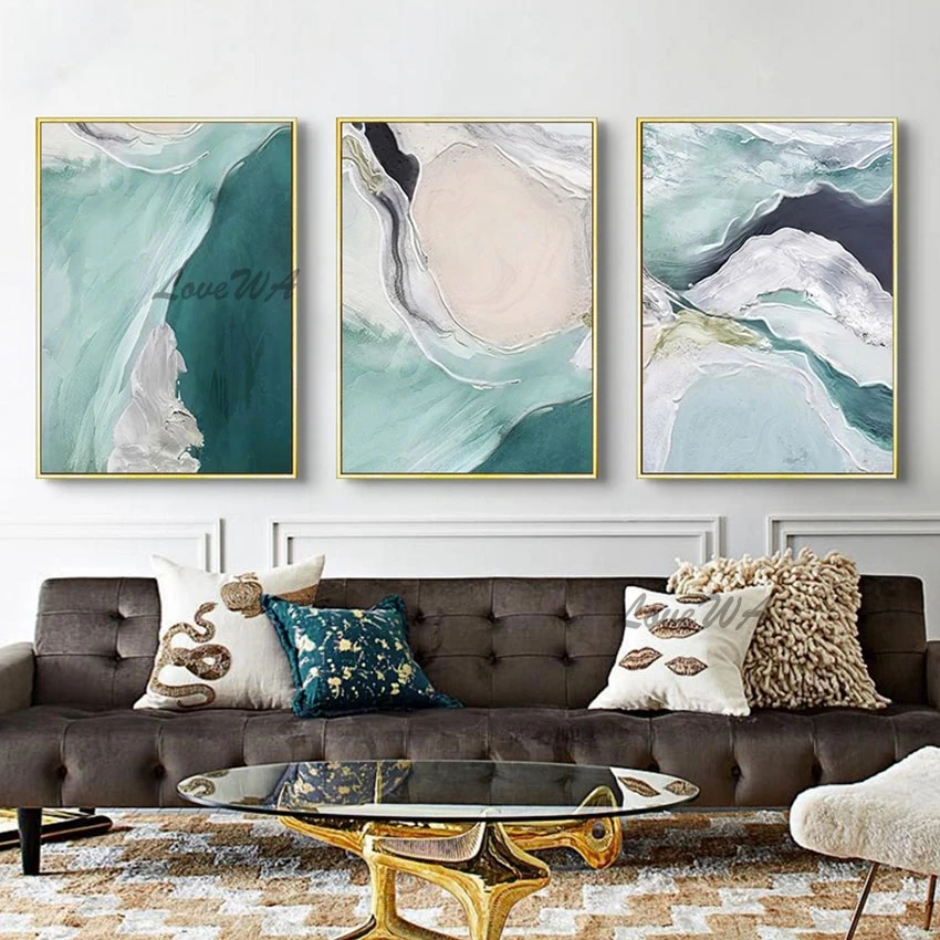 Безрамочная высококачественная декоративная настенная картина с текстурой, абстрактная живопись маслом на холсте из трех панелей, современное домашнее украшение, произведение искусства.