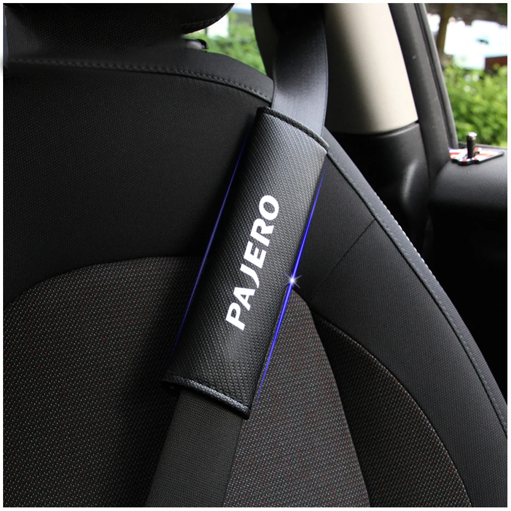 For Mitsubishi PAJERO Car Safety Seat Belt Harness Shoulder Adjuster Pad Cover Carbon Fiber Protection Cover Car Styling 2pcs