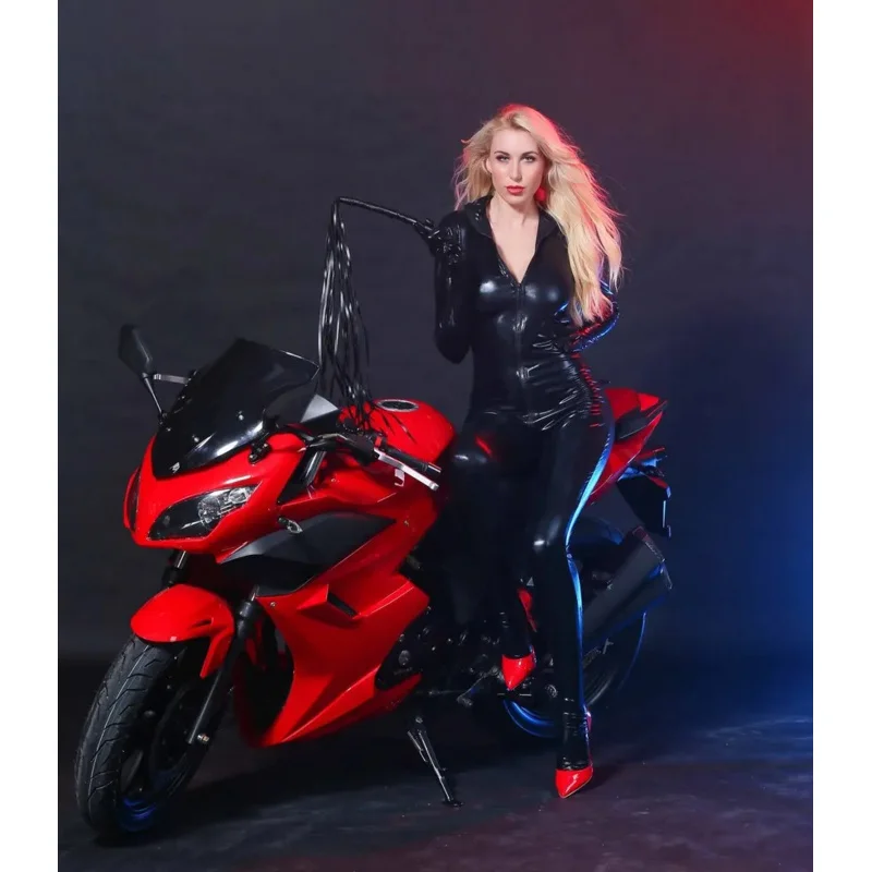 Женский сексуальный лакированный кожаный латексный комбинезон с молнией до