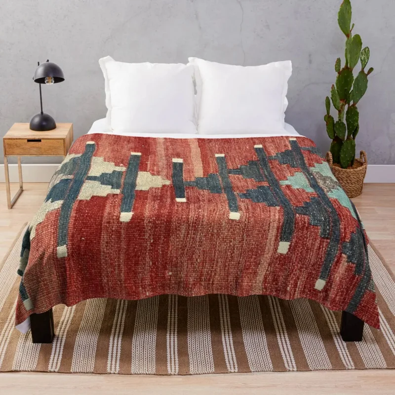 

Vintage Kars Decorative Kilim, Navaho Weave, Woven Aztec Textile Throw Blanket Thermal Blanket Thin Blanket