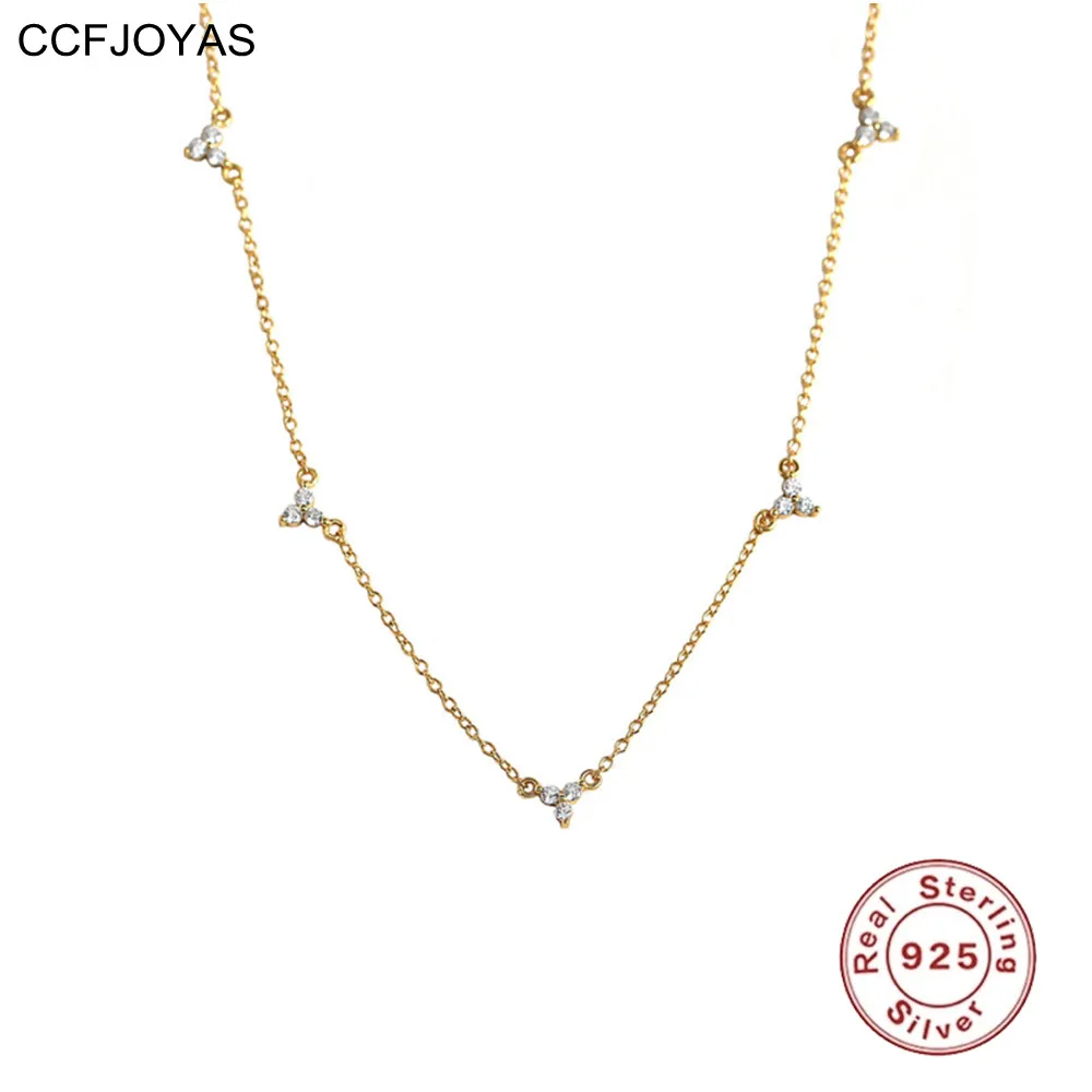 

CCFJOYAS Celia French style 925 Sterling Silver Necklace Simpls ins Geometric Mini Three Zircons Pendant Necklace Fine Jewelry