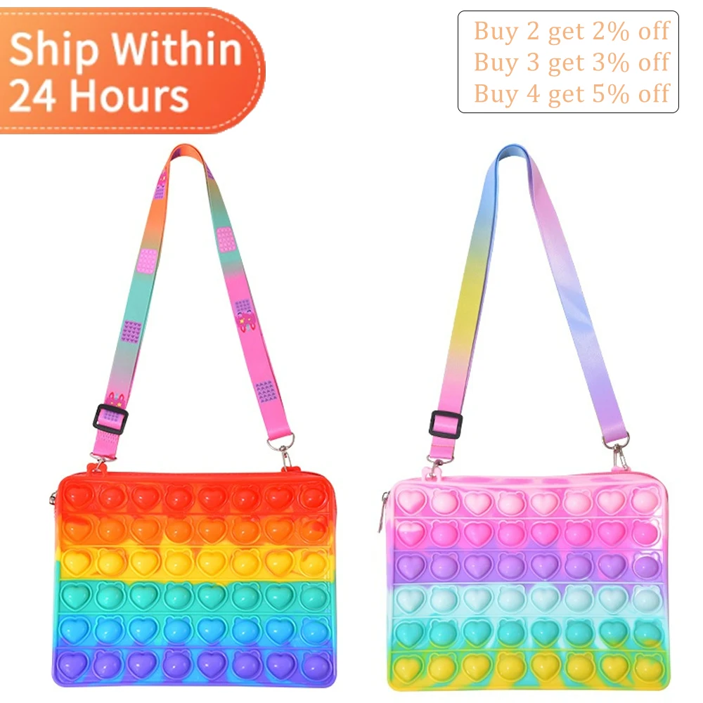 

Rectangle Big Size Cute Coin Purse Rainbow Bags Pop Fidget Toys Kids Pencil Cases Simple Dimple Sensory Toy Bolso Antistress