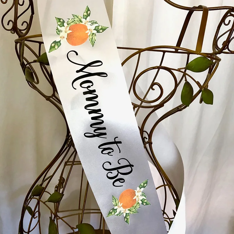 

Orange Mommy to Be Sash Cutie on the way Theme Neutral Baby Shower gender reveal boy or girl decoration gift present photo props