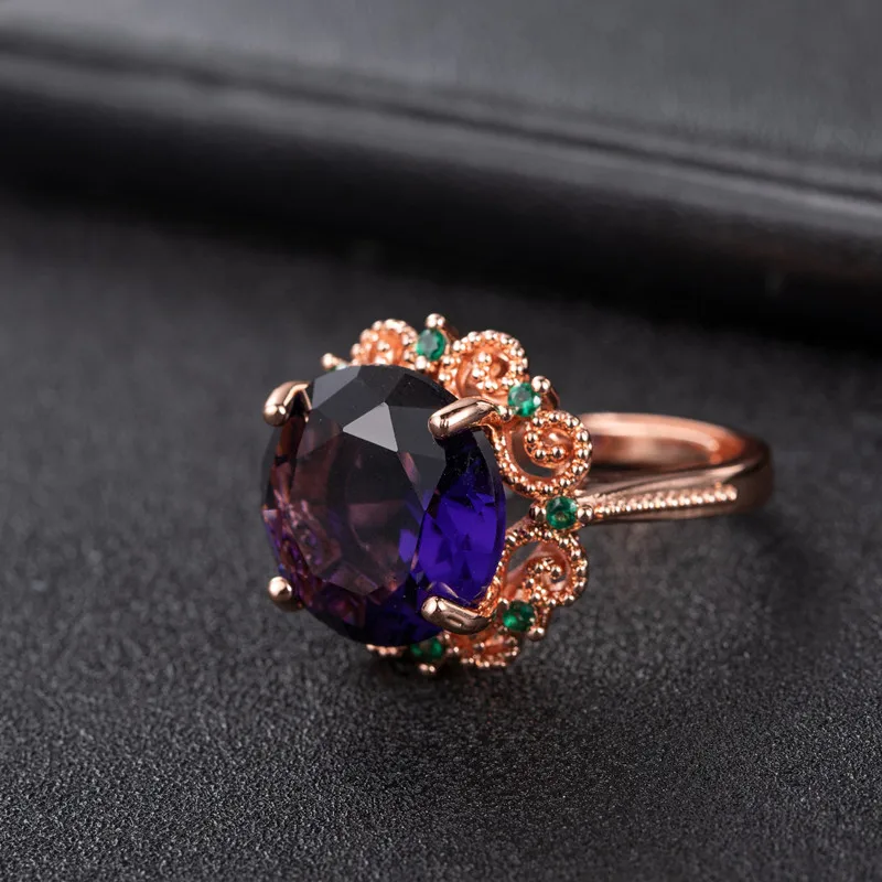 

14K Rose Gold Color Amethyst Ring for Women Genuine 925 Sterling Silver Anillo De Silver 925 Jewelry Amethyst Bizuteria Box Girl