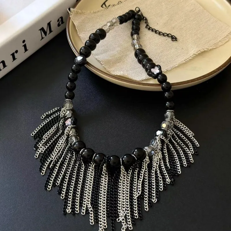 Draweye Y2k ожерелья с кисточками для женщин кристалл черный в стиле панк