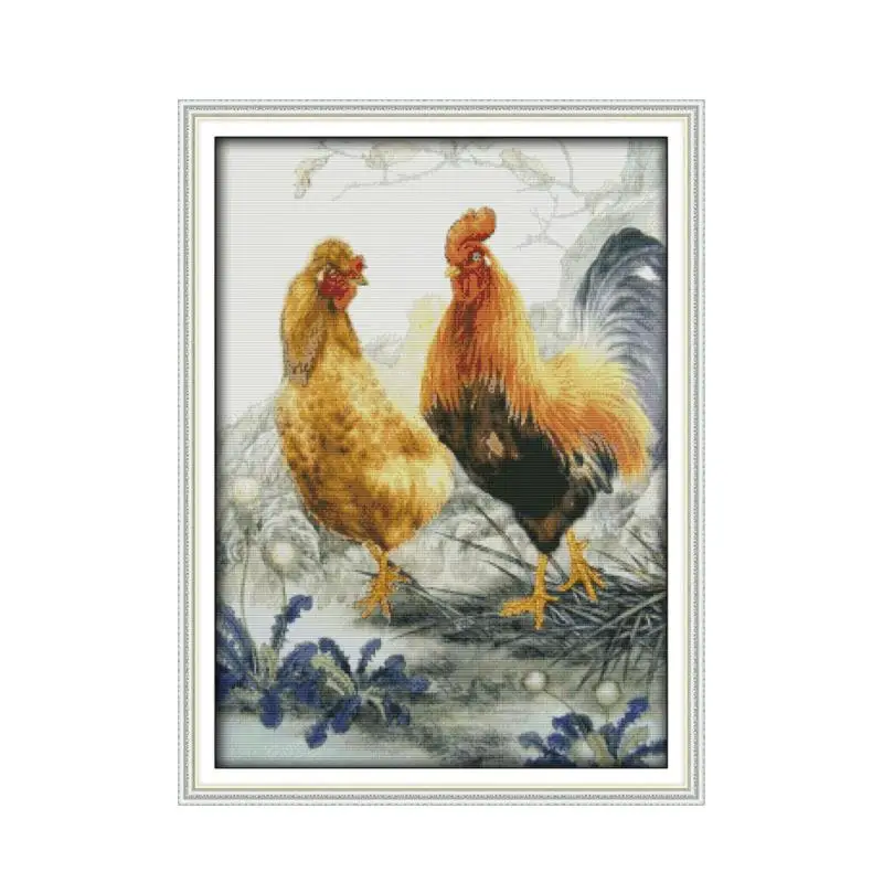 

Chicken couple cross stitch kit 14ct 11ct pre stamped canvas embroidery DIY handmade needlework