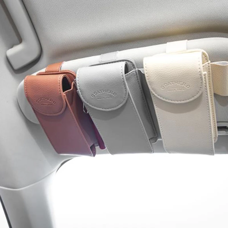 

Leather Car Sun Visor Point Pocket Organizer Bag Card Glasses Storage Holder Car-styling IC Card Holder Sunshade Bag