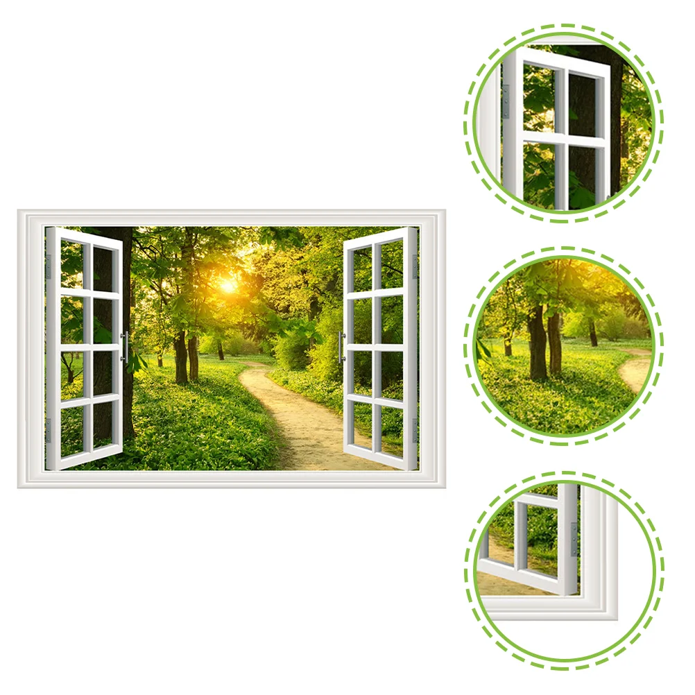 

Window Wall Sticker Decal 3D Stickers Faux Beach Removable View Fake Wallpaper Landscape Decals Decor Windows Mural Home Sandy