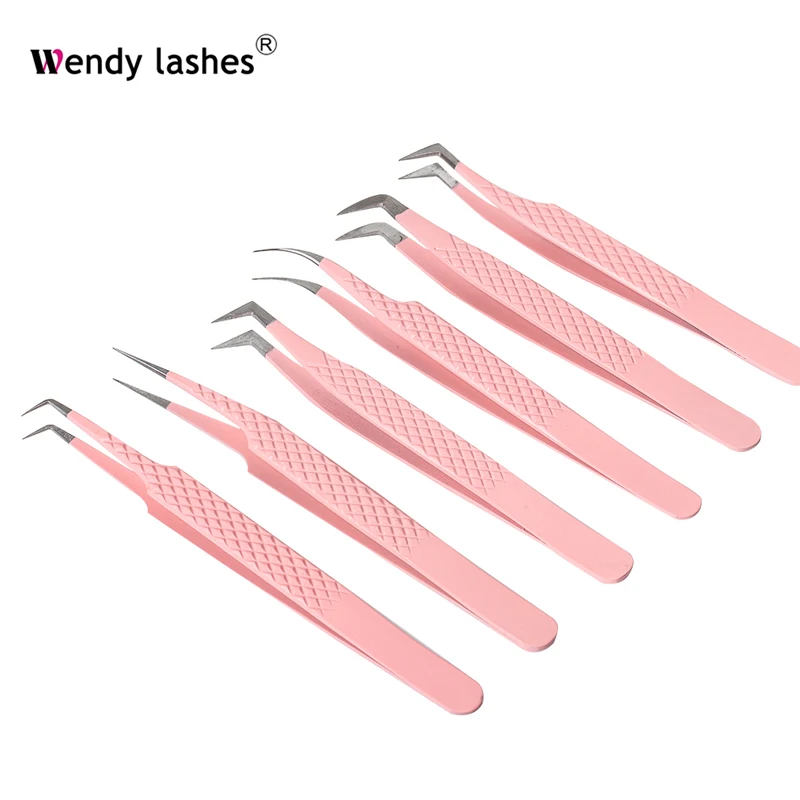 

Makeup Professional Eyelash Tweezers Stainless Steel Curved Straight Pink Tweezer For Lashes Extension Excellent Closure Wendy