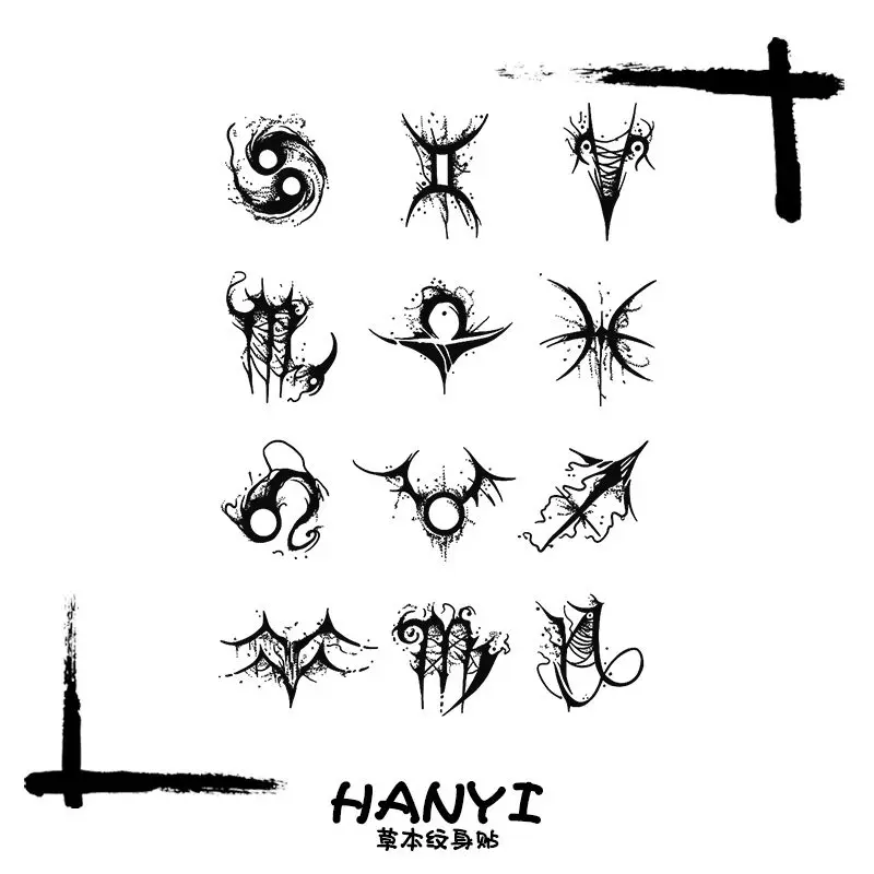 

Hip Hop Dark Black Horoscope Juice Tattoo Stickers Women Men Finger Temporary Tattoos Punk Fake Tattoo Festival Cute Cheap Goods