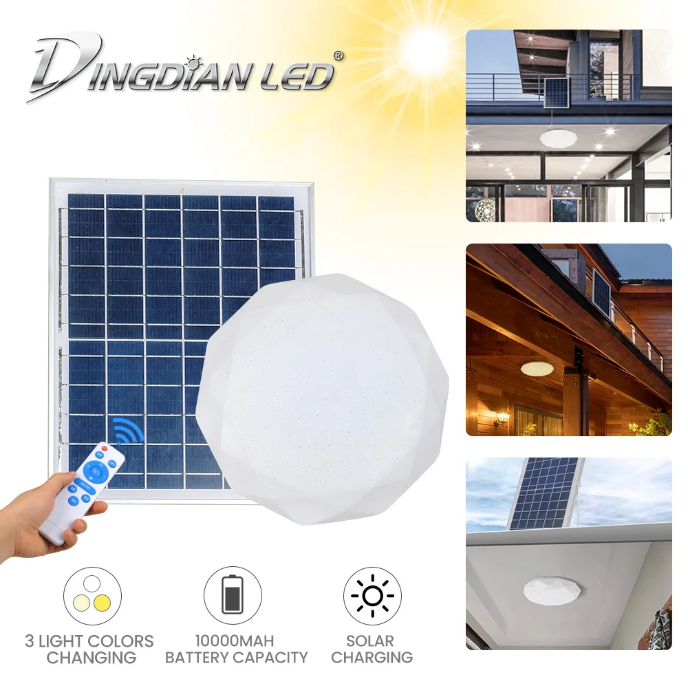 

30W Solar Ceiling Light Modern Minimalist Three-Color Transformation Solar Rechargeable Lamp for Bedroom Living Room Lighting