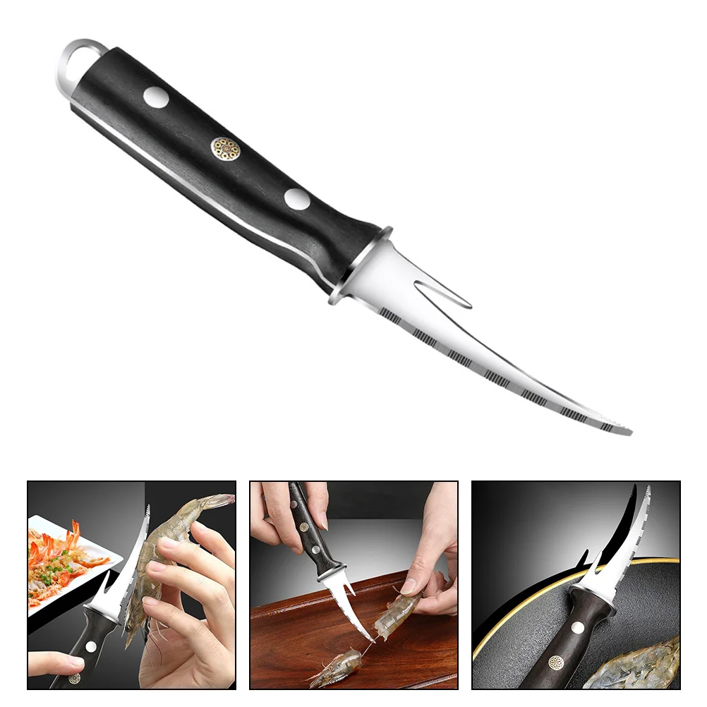 

Wooden Handle Shrimp Line Cutter Stainless Steel Shrimp Line Remover Shellfish Opener