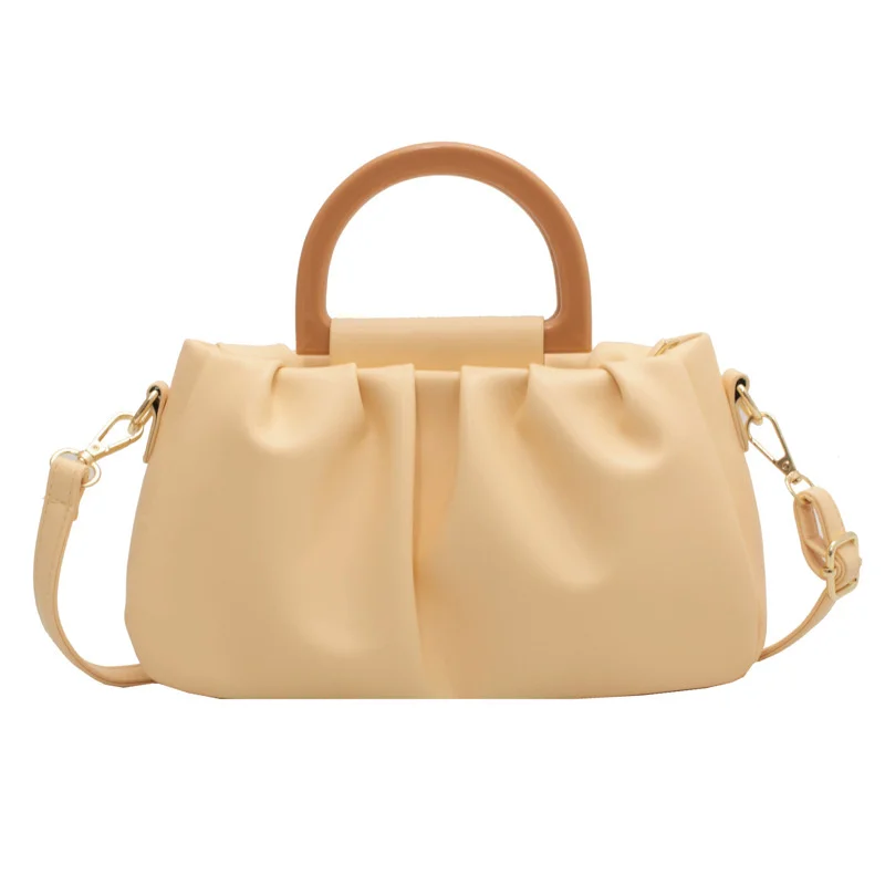 

New Fashion Wooden Handle Wrinkled Cloud Handbag Women's Outdoor Vacation Cool Single Shoulder Messenger Bag