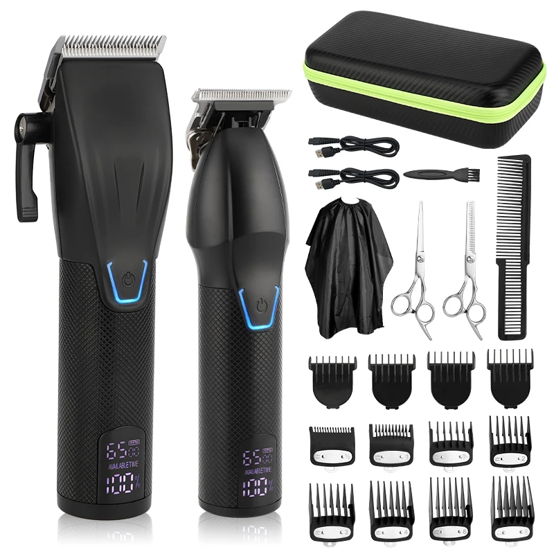 10W High Power Professional Hair Clipper LCD Display 2 in 1 Hair Trimmer Set Adjustable Hair Trimming Tool and 0mm Beard Timmers