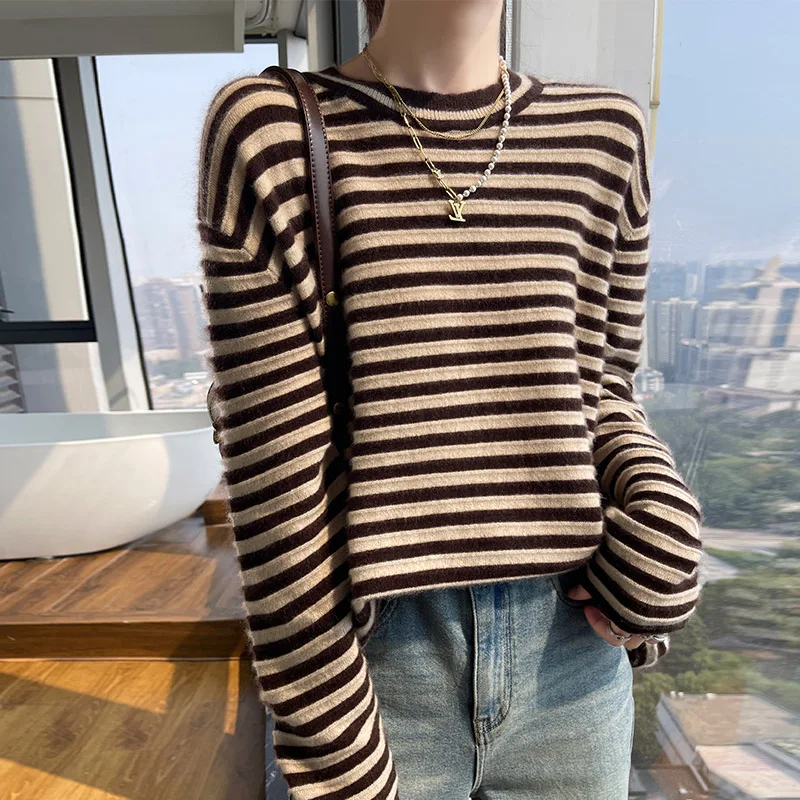 Свитер большого размера из 100% чистой шерсти осень-зима новый женский вязаный