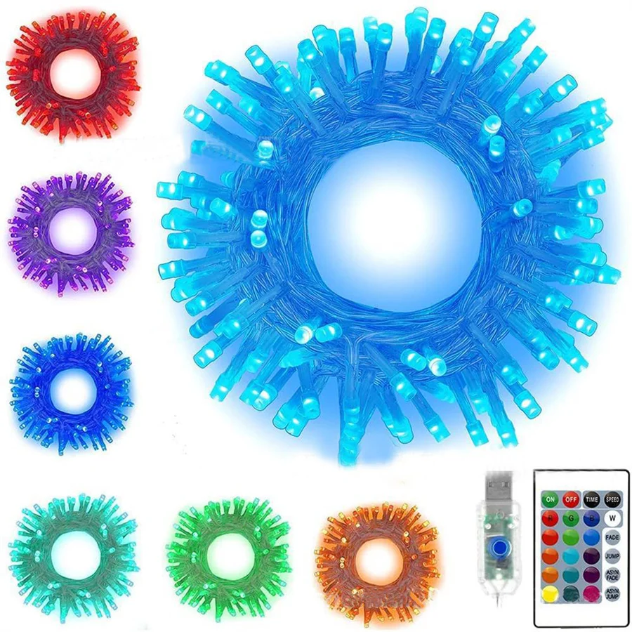 

100/200 светодиодный ная RGB сказочная гирлянда, наружная Рождественская гирлянда с дистанционным питанием от USB для рождественских праздников