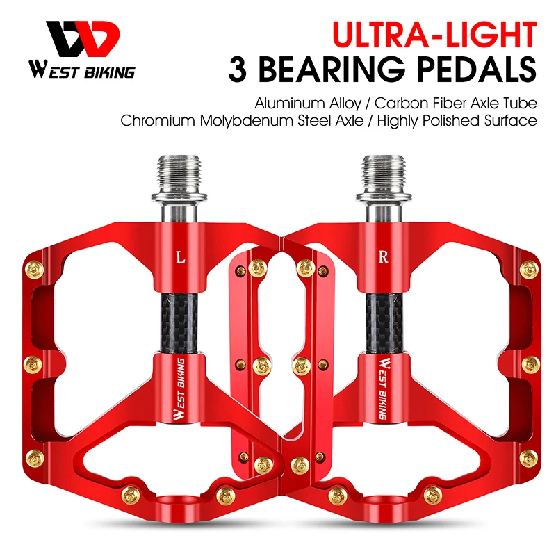 

WEST BIKING Ultralight 3 Bearings Bicycle Pedals Carbon Fiber Bike Pedal Widen Anti-slip BMX MTB Road Bike Accessories