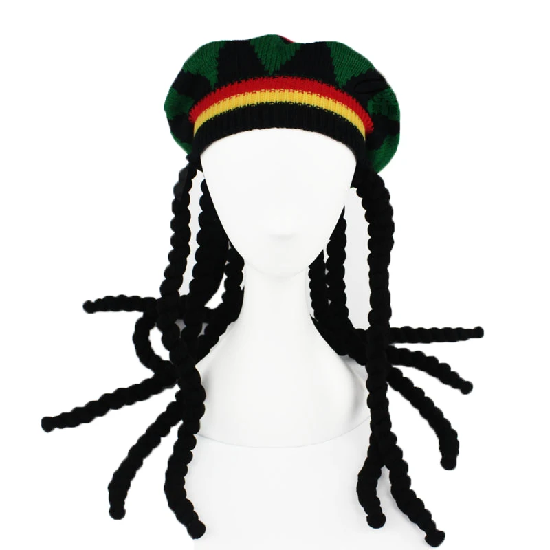 

Шапка в стиле хип-хоп, вязаная шапка-коса с париком, Мужская Шапка-бини Jamaican, Bob, Marley, Rasta, Зимняя Шапка-бини для дредов, регги