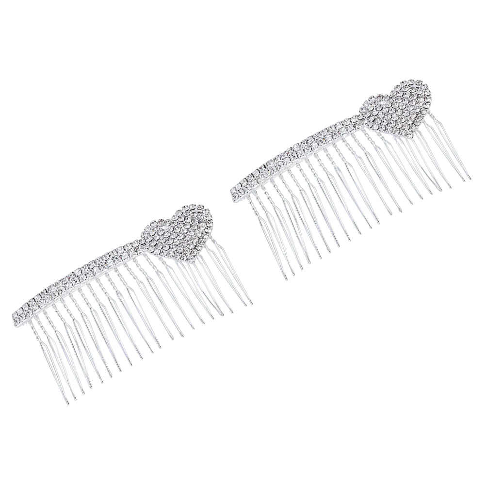 

2pcs Hair Combs Rhinestone Heart Hair Clip Hair Accessories for Lady ( Silver )